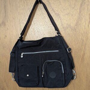 JinQiaoer Black Nylon Zip Close backpack Convertible Purse Bag